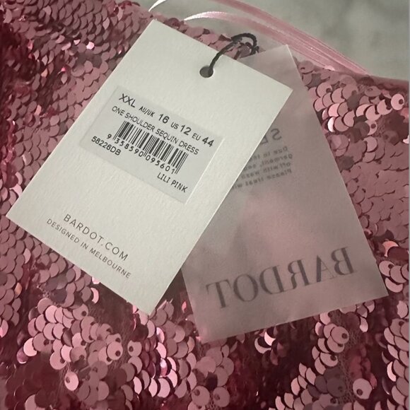 Radiant Glamour: Bardot Sequin One Shoulder Mini Dress in Lili Pink, Size 12 - Picture 9 of 9